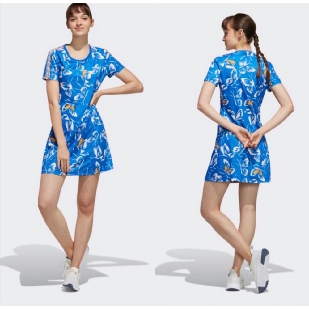 Adidas x Farm Rio Blue Butterfly Print Mini T-Shirt Dress XS
